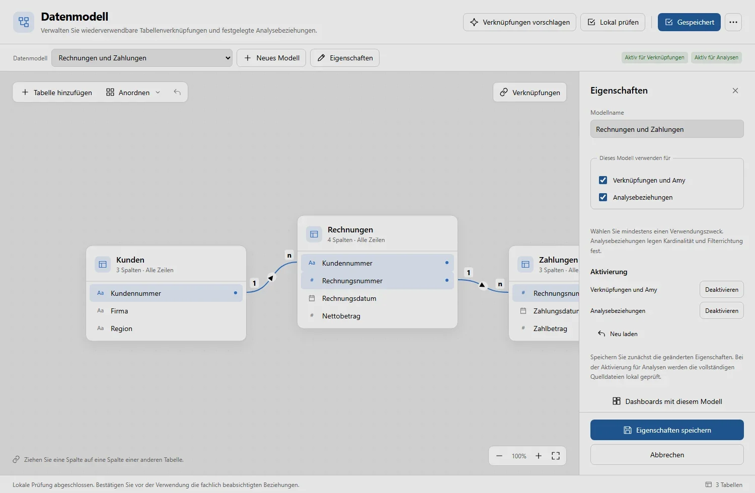 Data model with customers, invoices and payments